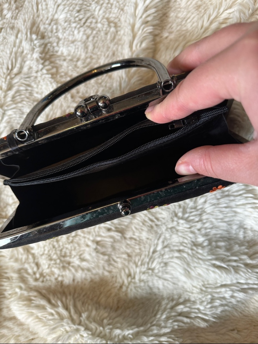 Black Floral Embroidered Top-Handle Evening Bag - Picture 7 of 7